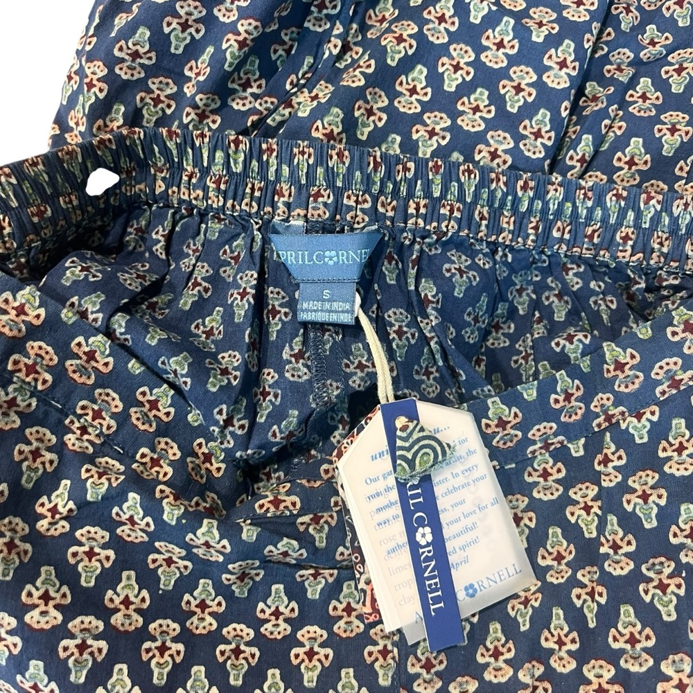 April Cornell Women’s dust blue boho print elastic back waist band flood pants - Picture 5 of 9